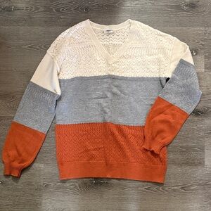 Zeagoo Colorblock Sweater - Cream, Gray, and Orange